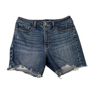 OLD NAVY Shorts Womens 12 Blue Denim High Rise OG Straight Frayed Hem Stretch